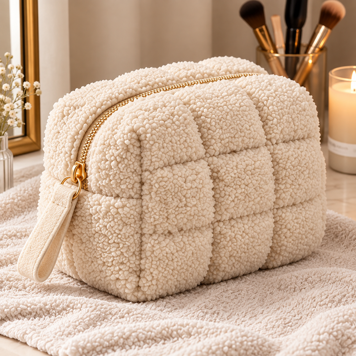 Double Compartment Puffy Makeup Bag