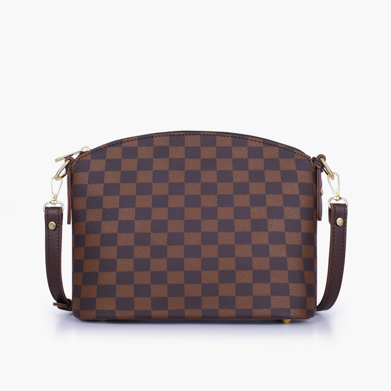 Dark brown checkered dome cross-body bag