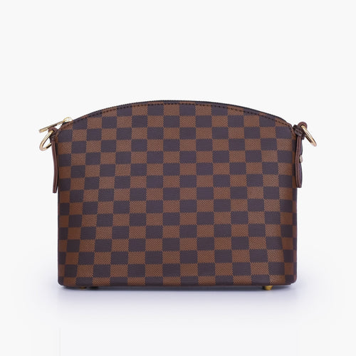 Dark brown checkered dome cross-body bag