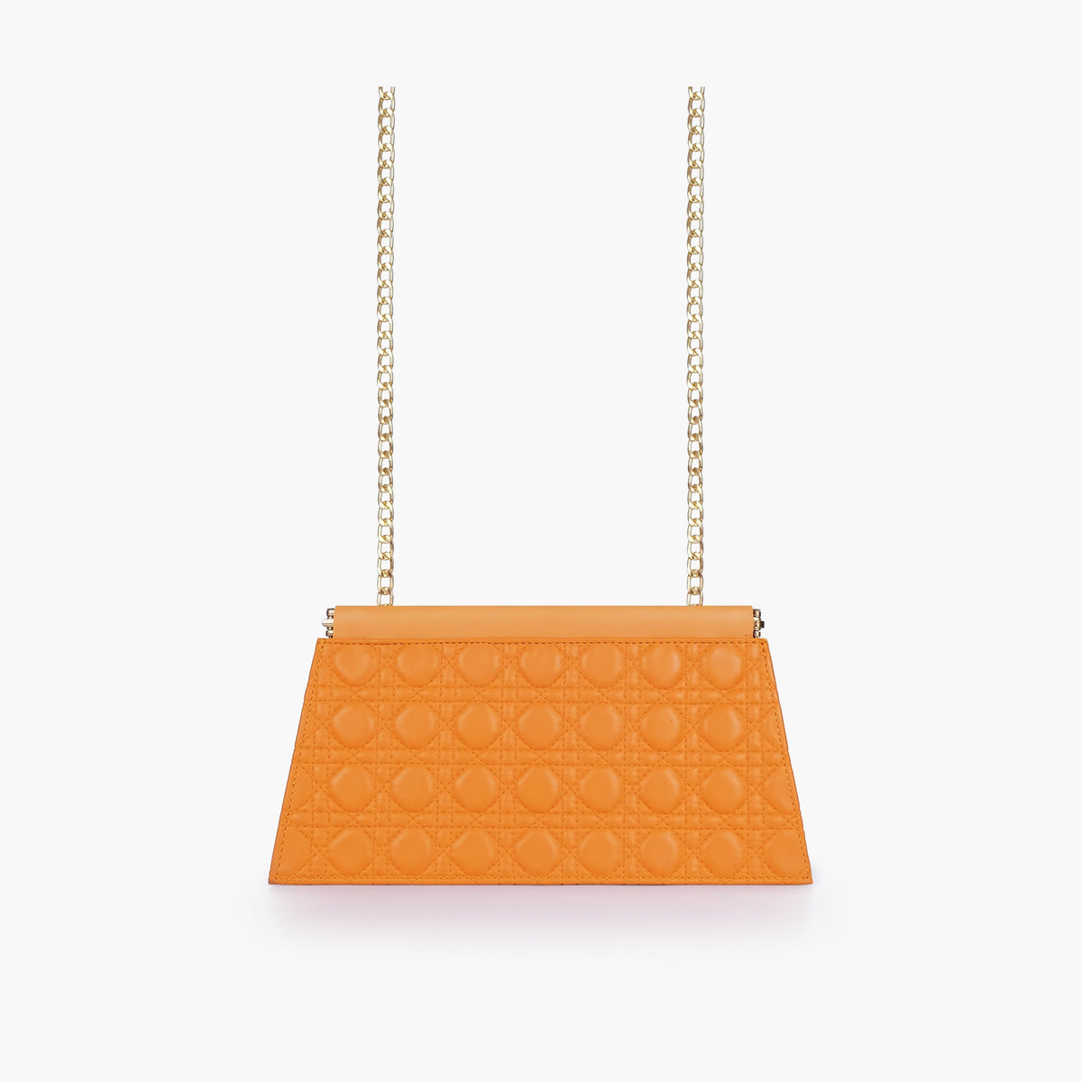 Mustard quilted evening clutch with snap closure