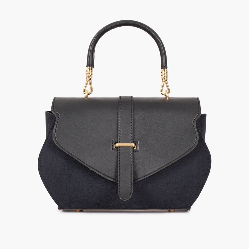 Black suede chain strap handbag