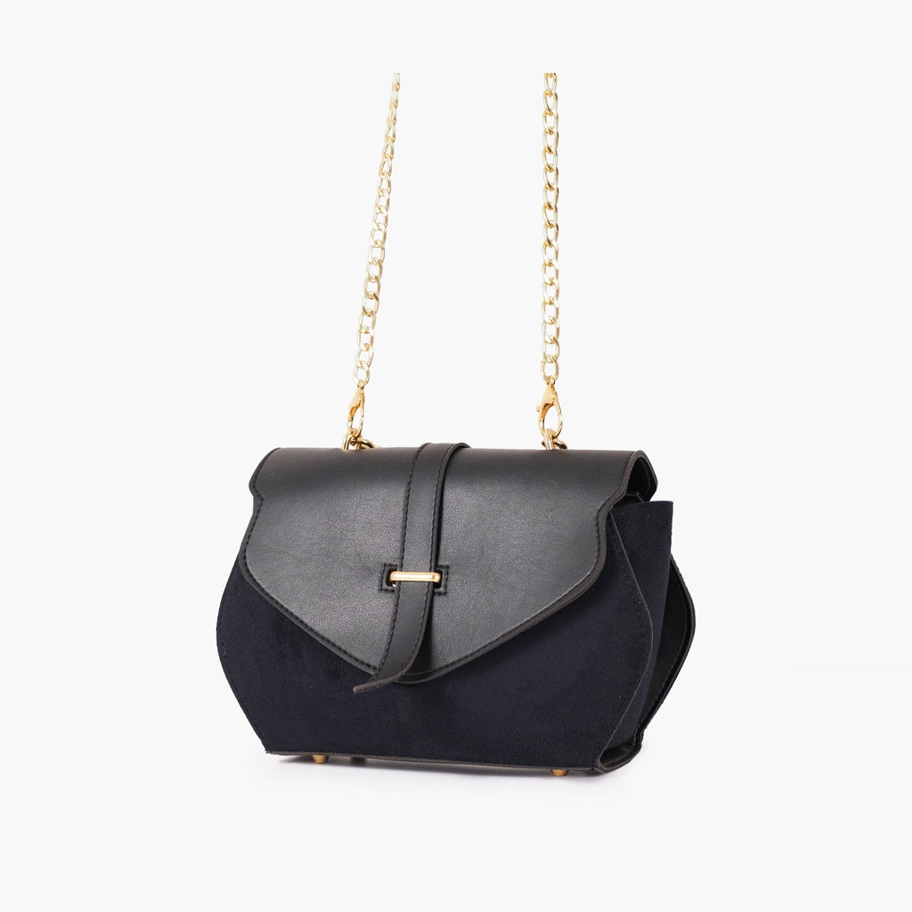 Black suede chain strap handbag
