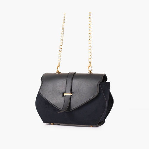 Black suede chain strap handbag