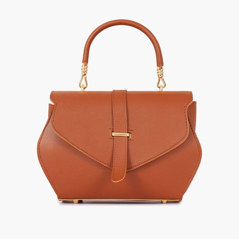 Brown curved top-handle chain handbag