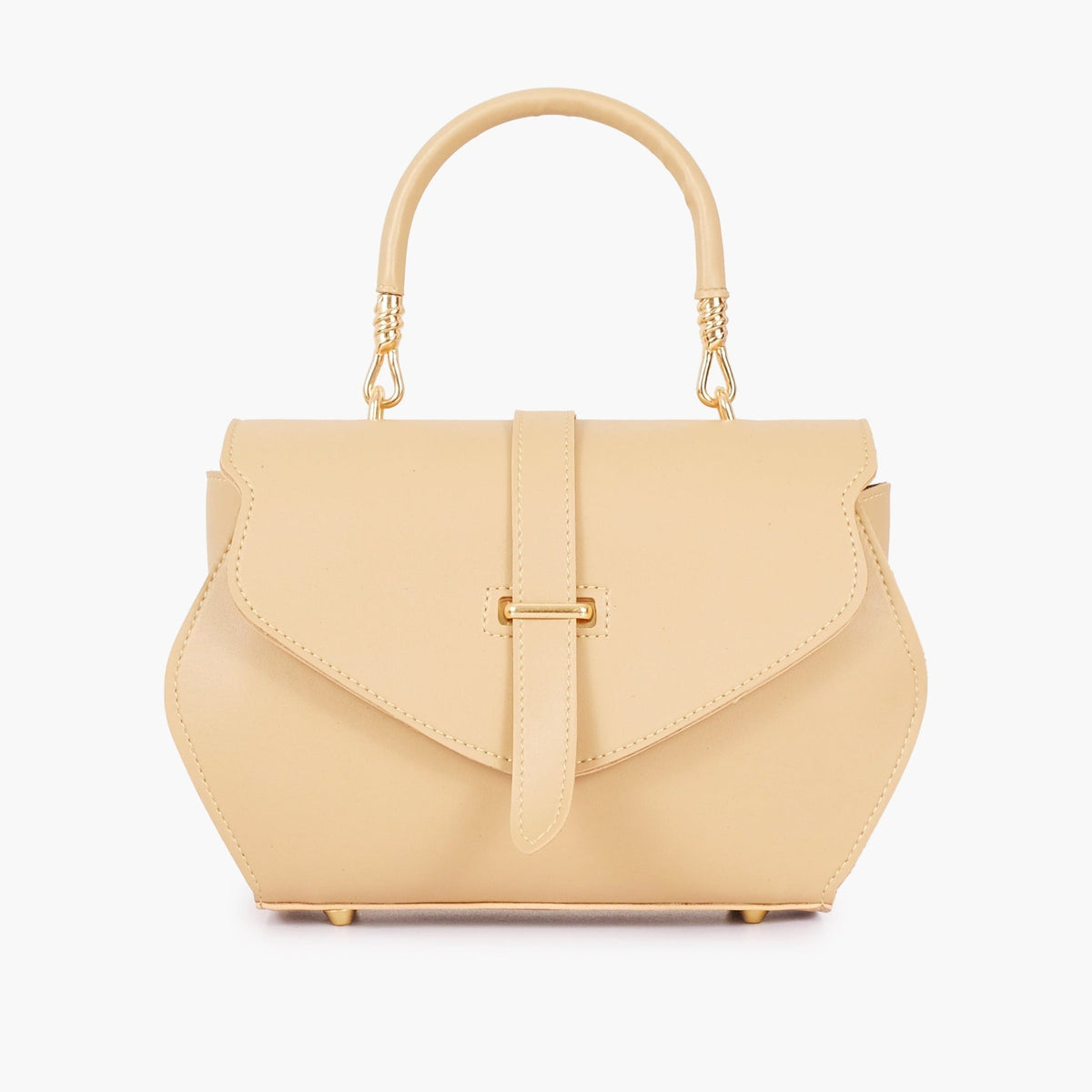 Cream curved top-handle chain handbag