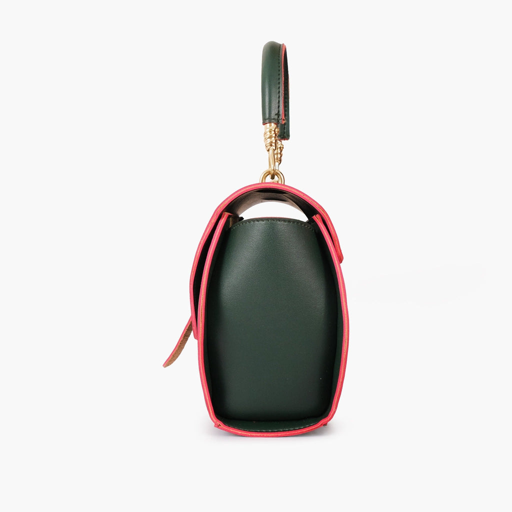 Green contrast-trim top-handle handbag