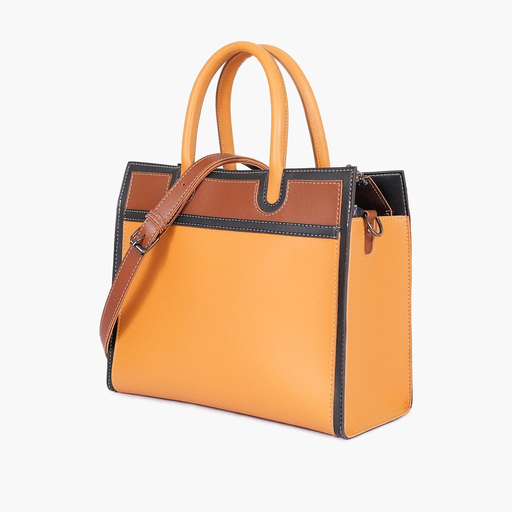 Mustard color-block structured tote bag